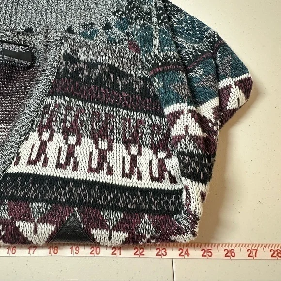 Vintage Mens Grandpacore Cardigan Sweater Size Large Geometric Abstract Aztec - Picture 11 of 13